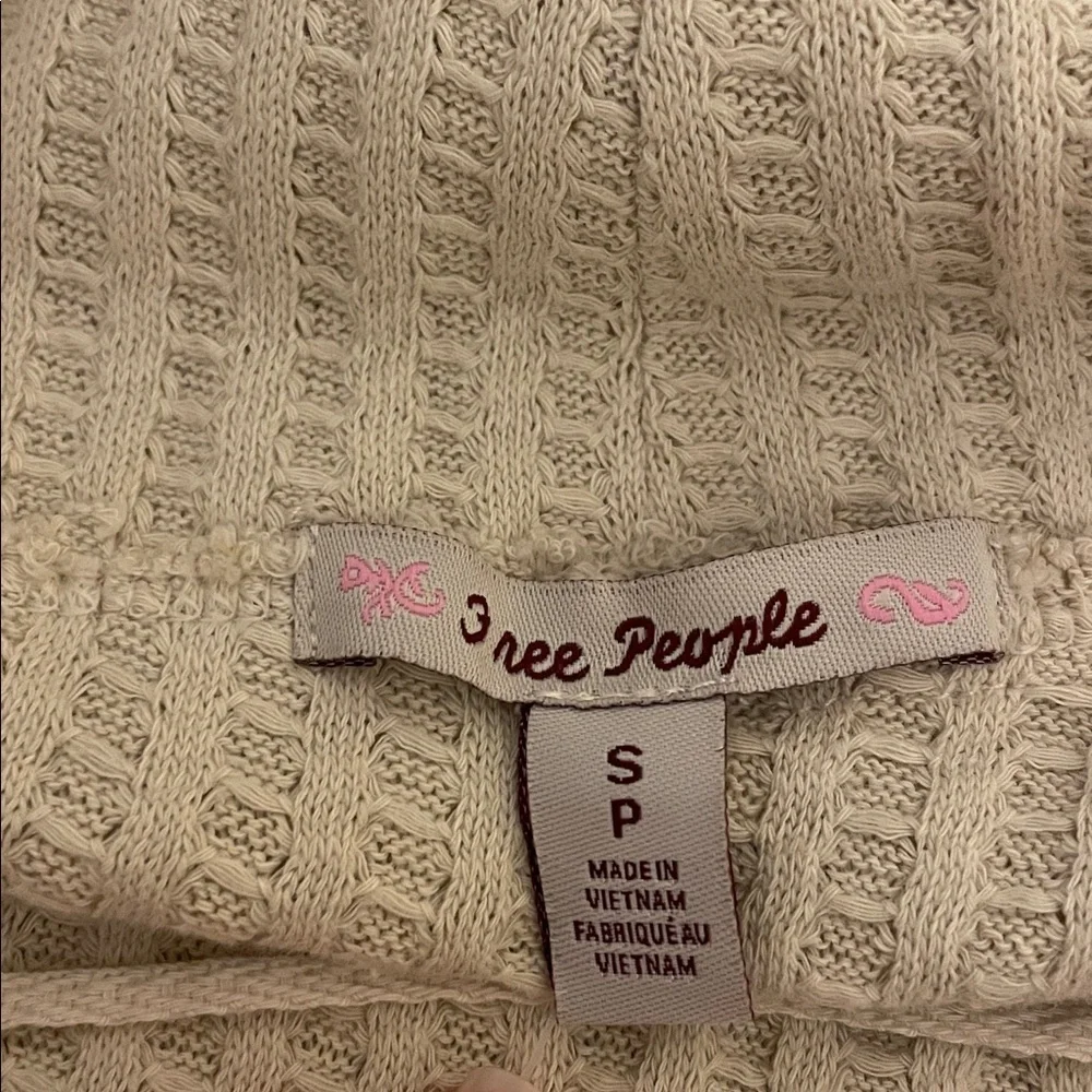 Free People women’s small top cowl neck waffle knit stone cold cream beige nwt